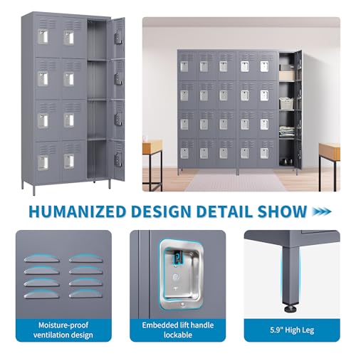 6 Doors Metal Lockers for Employees 72" H Storage Cabinet Lockable Locker with Shelves Steel Storage Locker for Gym School Office Home Requires