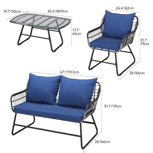 YITAHOME 4-Piece Patio Furniture Wicker Outdoor Bistro Set, All-Weather Rattan Conversation Loveseat Chairs for Backyard