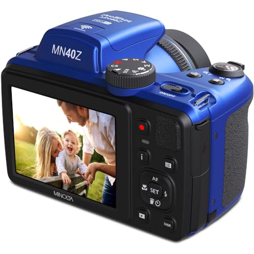 MINOLTA MN40Z 20 Mega Pixels 40x Optical Zoom Digital Camera with 1080p FHD Video (Purple) Bundle with 64GB Memory Card + Vlog Tripod + 4xAA Battery
