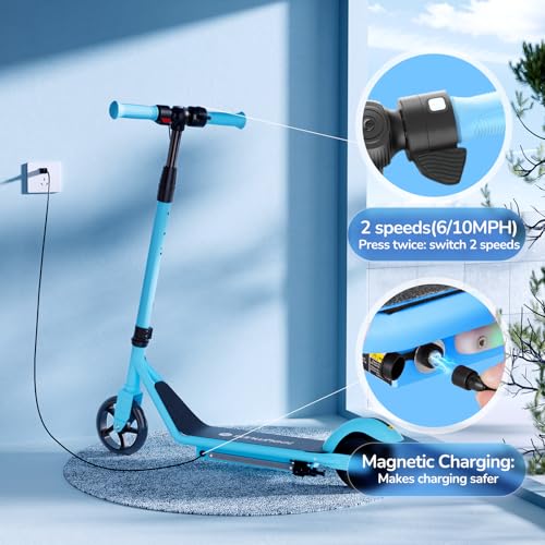 isinwheel S2 Electric Scooter for Kids Ages 6-12,150W Kids Electric Scooter with Adjustable Speed and Height, Colorful Lights, Double Brake