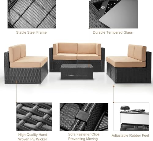 U-MAX 7 Piece Outdoor Patio Furniture Set, PE Rattan Outdoor Wicker Sectional Furniture Chair Set with Cushions and Tea Table
