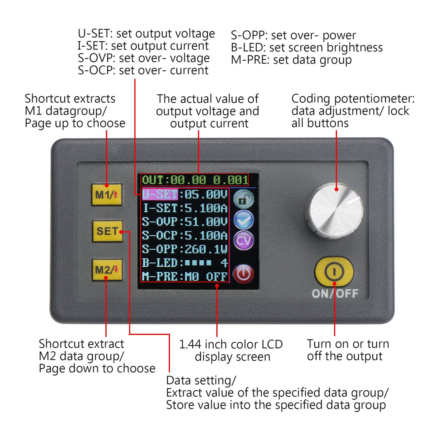 DROK Numerical Control Step Down Voltage Regulator Stabilizer, DC 6-55V to 0-50V 5A Constant Voltage Current Buck Power Converter Voltage Transformer