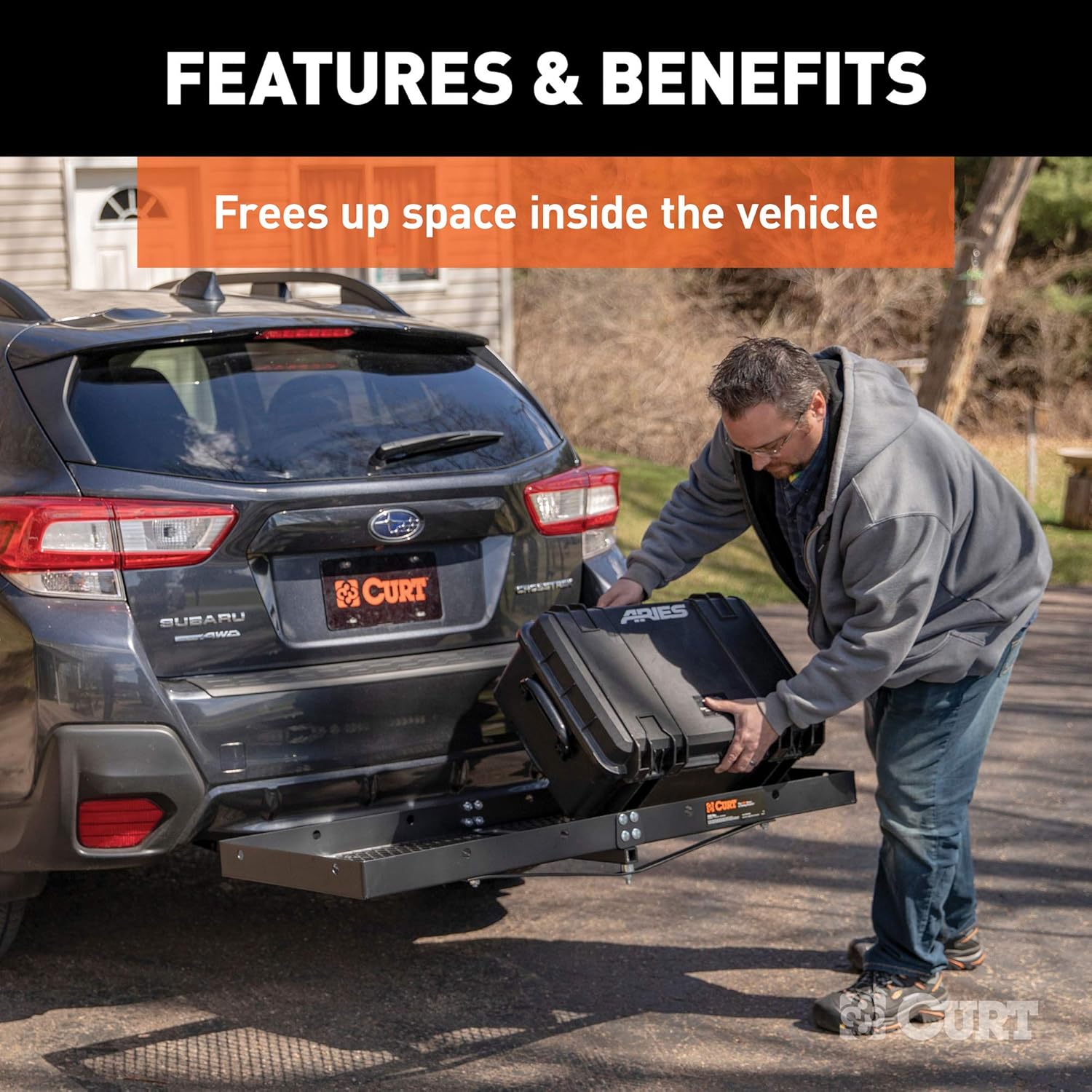 CURT 18110 48 x 20-Inch Tray Hitch Cargo Carrier, 300 lbs Capacity, 1-1/4, 2-In Adapter Shank