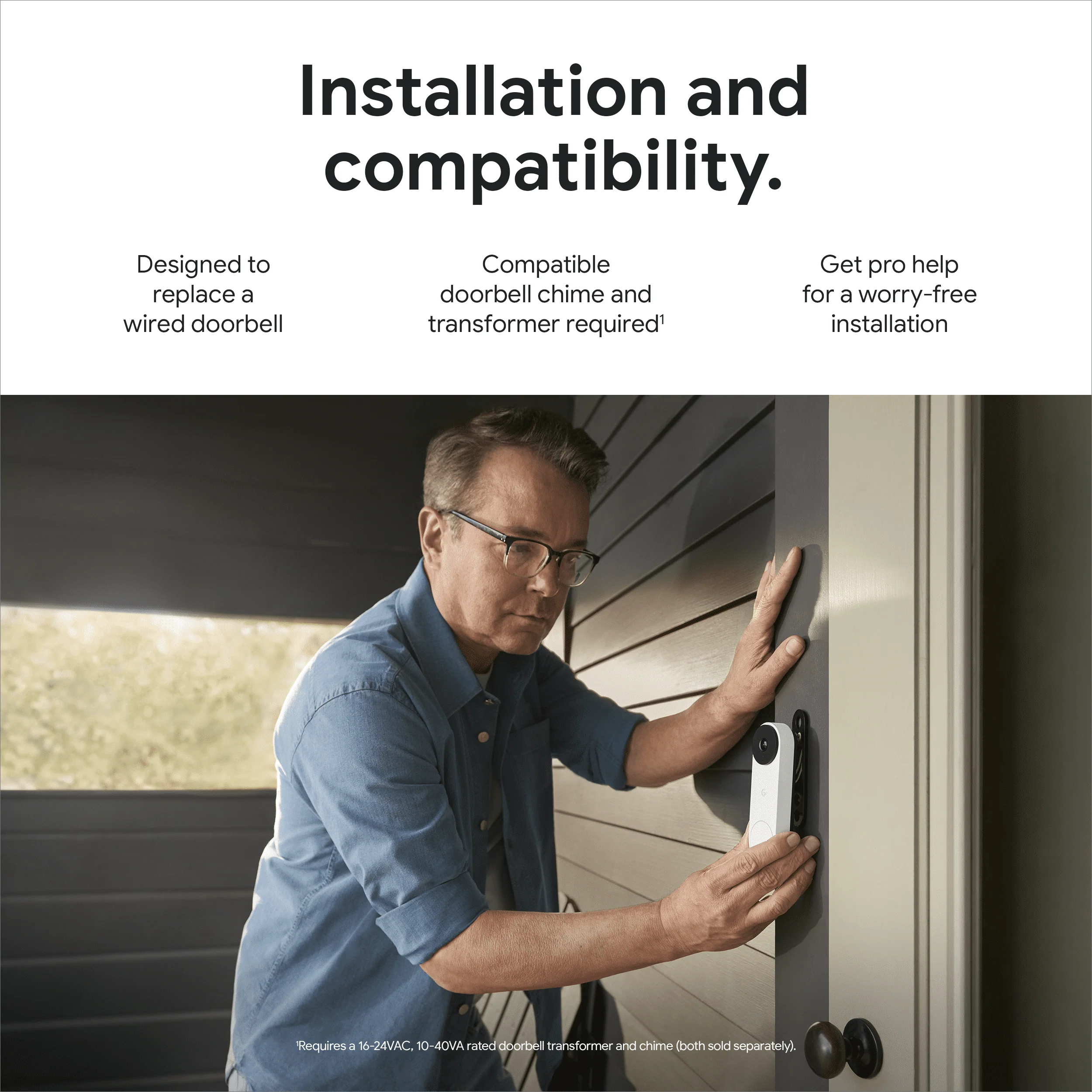 Google Nest Doorbell (Wired, 2nd gen) - Video Doorbell Camera - Doorbell Security Camera - Snow