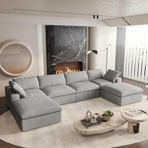 160.6" Cloud Couch Modular Sectional Sofa for Livingroom,Oversized Convertible Sofa with Storage Ottomans,6 Seat Wide Couches