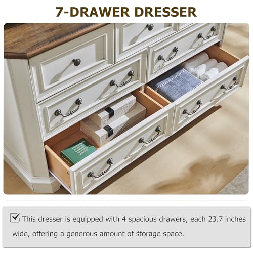 T4TREAM Farmhouse 5 Drawers Dresser for Bedroom, 48" Tall Wood Rustic Chest of Drawers with Natural Texture, Vintage Design