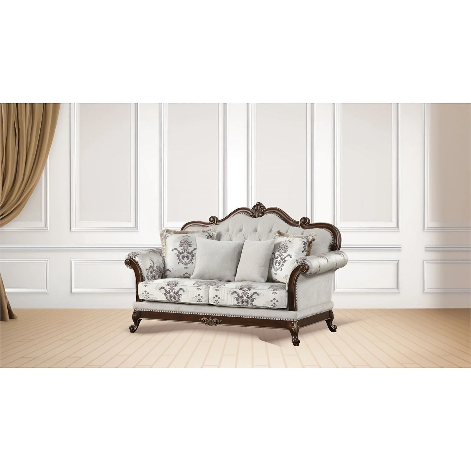 Gloria Traditional Style 2PC button tufted Living Room Set in White