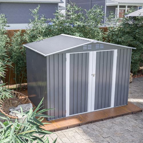 6x4 ft Small Outdoor Metal Storage Shed with Floor Frame & Lockable Door, Heightened Entry Garden Tool Shed for Backyard, Durable Galvanized Steel