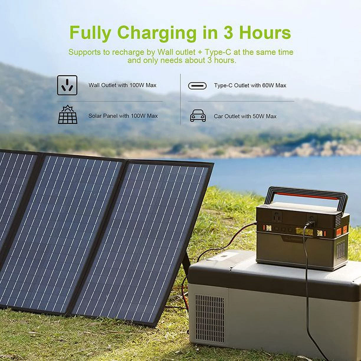 ALLPOWERS S700 Portable Solar Generator Kit, 100W Monocrystalline Flexible Solar Panel with 700 Watt 606Wh Portable Power Station