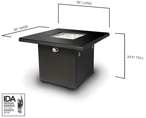 Outland Living 410 Series Fire Table – 36-Inch Outdoor Propane Gas Fire Pit Table with Tempered Glass Top & Arctic Ice Decorative Glass Rocks