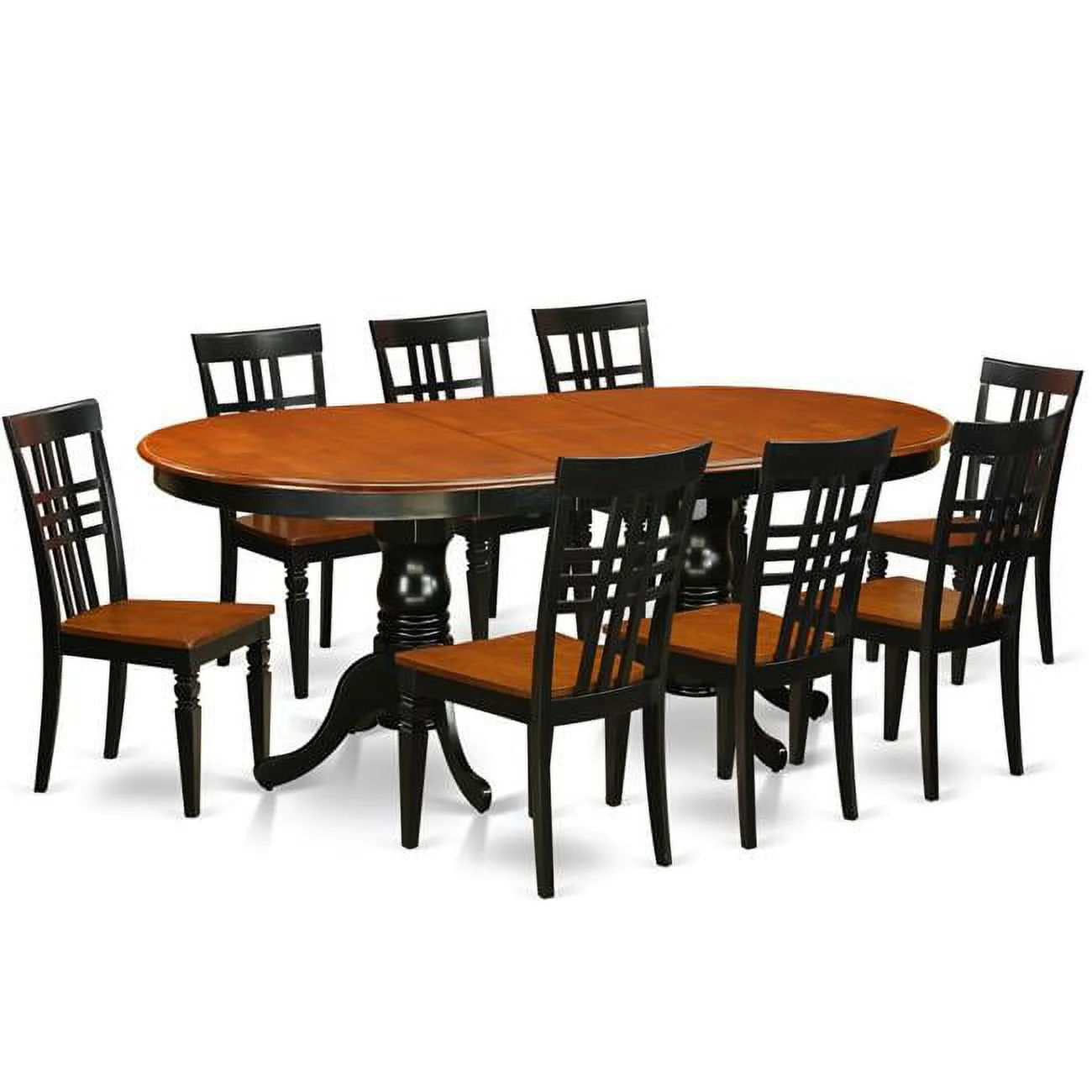 East West Furniture  Table & Chair Set with One Plainville Table & 8 Chairs - Black & Cherry - 9 Piece