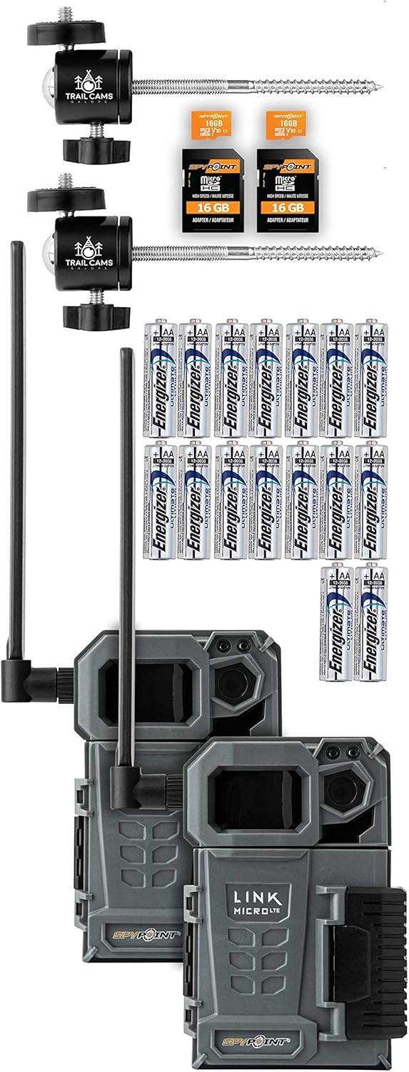 SPYPOINT Link-Micro-LTE Cellular Trail Camera Twin Pack with Two SD Cards, Batteries, and Two Mounts (AT&T (USA Nationwide))