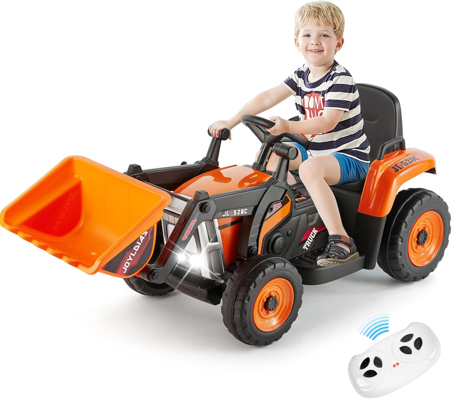 JOYLDIAS 12V Ride On Excavator with 2.4GHz Remote Control, Electric Construction Vehicle for Kids Digger with 3 Speeds, Bluetooth, Microphone Jack