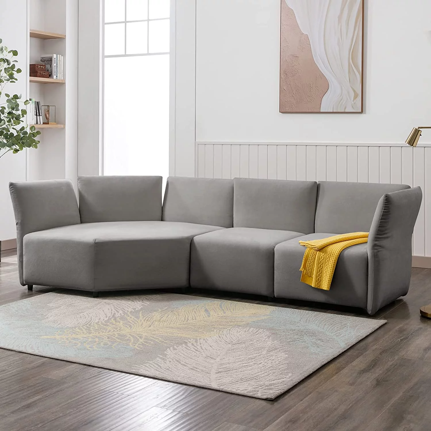 MUZZ Curved Sectional Sofa for Living Room,128'' Free Combination Modular Sofa with Adjustable Armrest and Backrest, Upholstered Cloud Couch