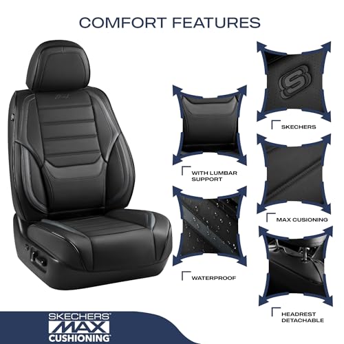 Skechers MAX Cushioning Seat Covers,Memory Foam Leather Car Seat Covers,Waterproof Car Seat Protector Front Seats