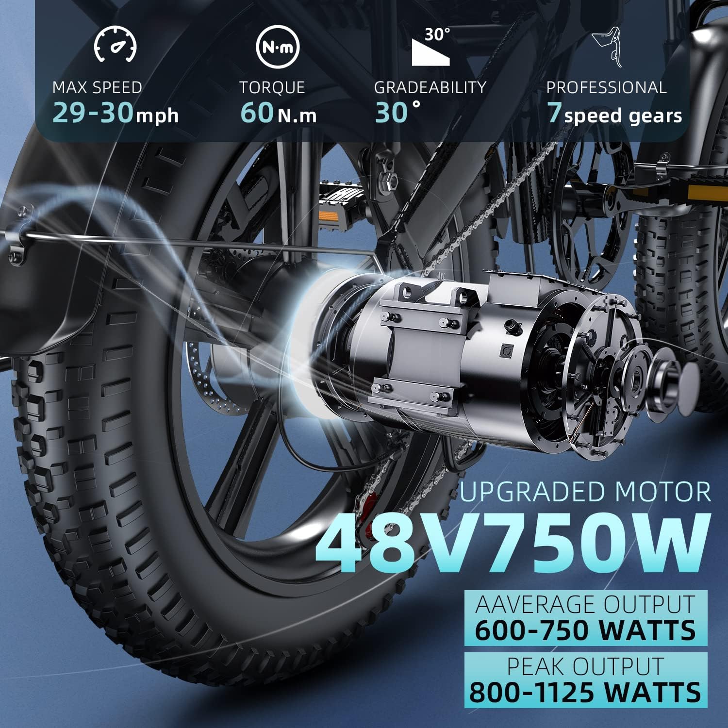 Folding Electric Bike for Adults,48V18Ah/12.8ah Removable Lithium Battery, 750W Motor 30MPH Electric Bicycle