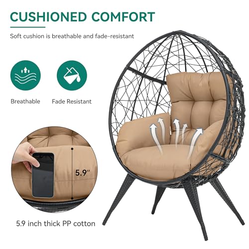 YITAHOME Large Wicker Egg Chair with Stand for Indoor and Outdoor, Cushion, and Adjustable Leveling Feet, Large Lounger for Garden, Patio, Balcony