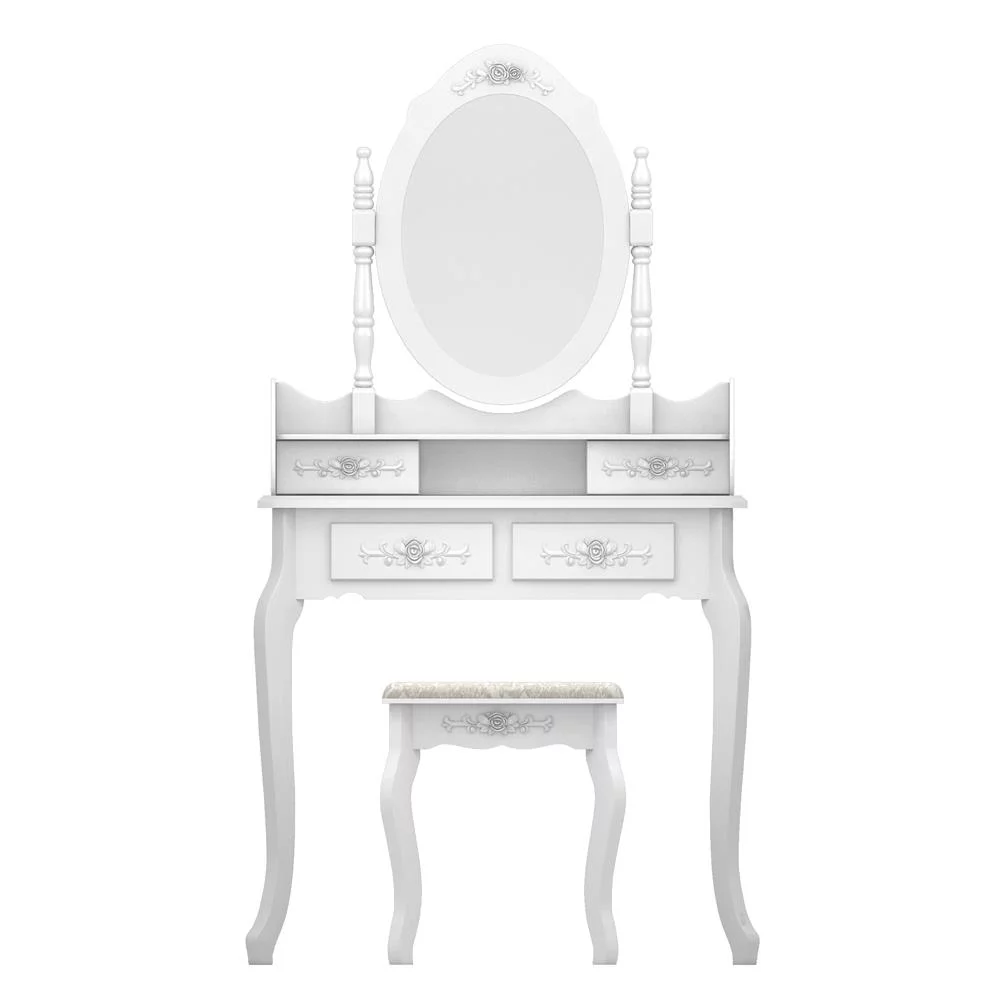 SamyoHome Vanity Table Set, Makeup Dressing Table with Mirror, Vanity Desk with Cushioned Stool 4 Drawers, White