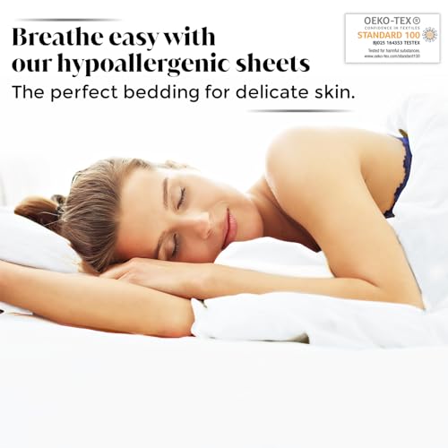 Luxury Bamboo Market | Queen Size Bed Sheet Set | 100% Viscose Made from Bamboo | Organically Grown | Ultra Soft | Cooling Sheets for Hot Sleepers |