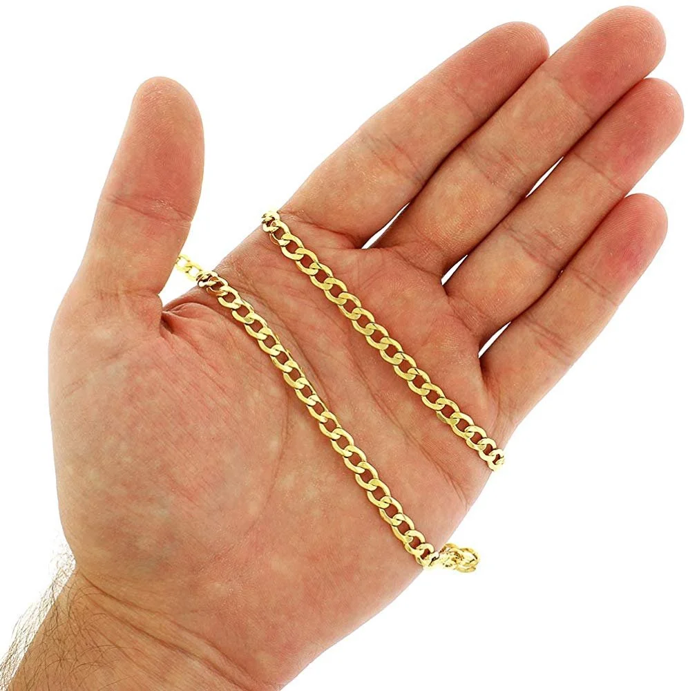10K Yellow Gold 5.5mm Hollow Cuban Chain, FREE Microfiber Cloth, Curb Link Mens Womens Necklace, Giorgio Bergamo