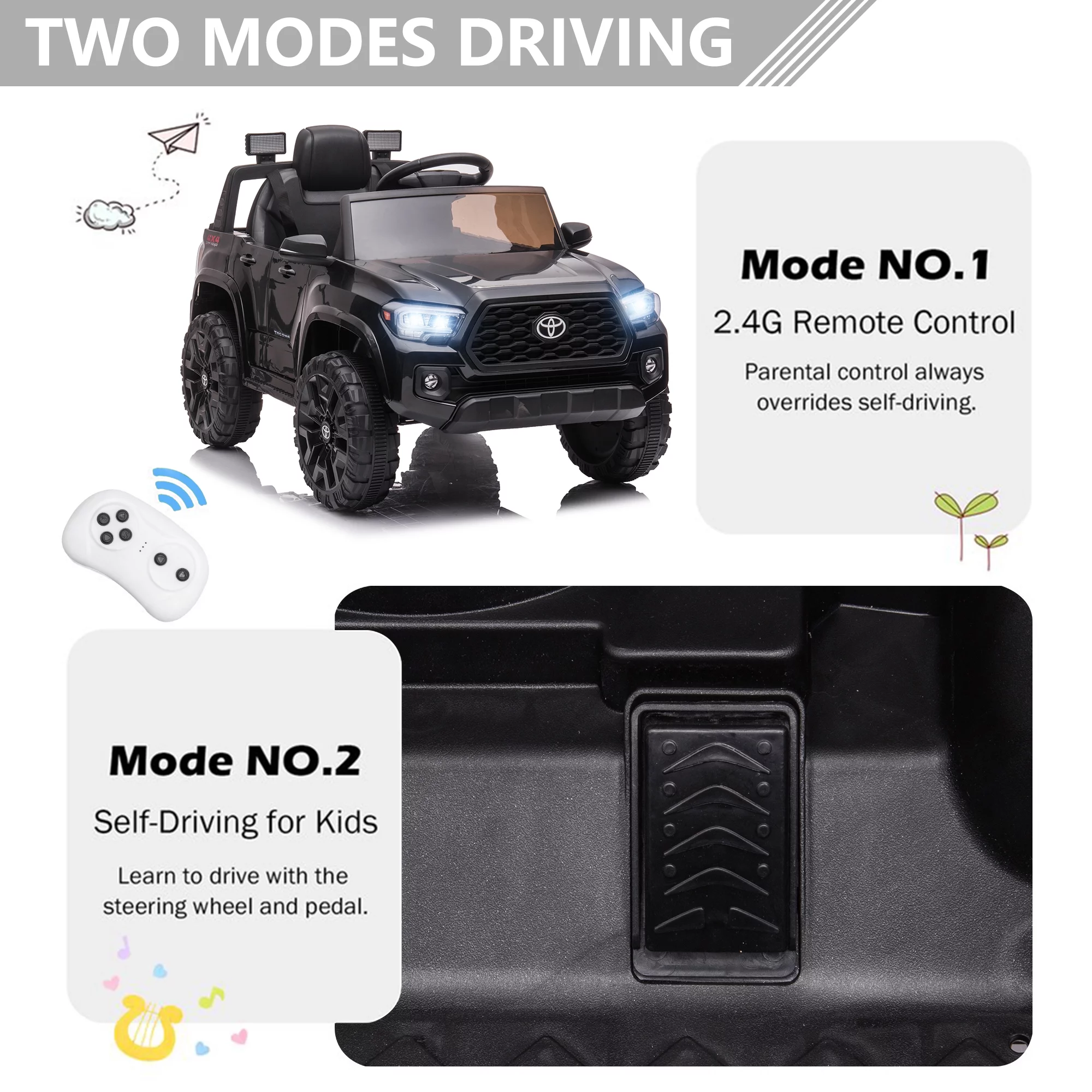 Licensed Toyota Tacoma Electric Ride on Vehicle for Kids, 12V Powered Ride on Car Toys with Remote Control, LED Lights, MP3 Player, Gray