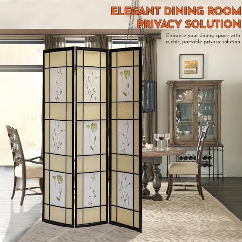 Legacy Decor 3 Panels Room Divider - Portable & Foldable Freestanding Room Privacy Screen - 71” Tall Botanical Floral Dressing Screen