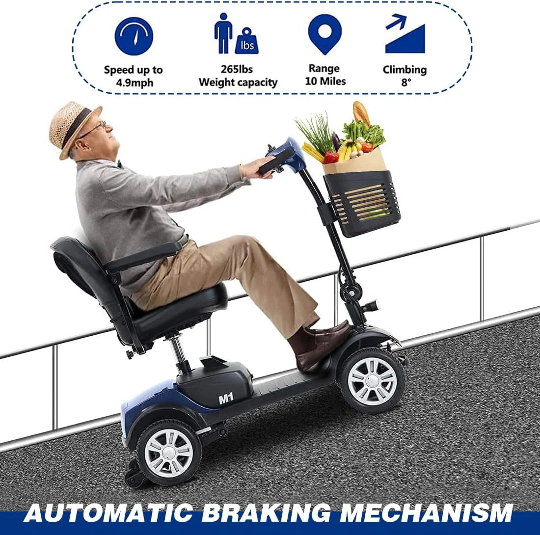 Outdoor Compact Mobility Scooter with Front & Back Light, Foldable Electric Powered Mobile Wheelchair for Seniors, Adults