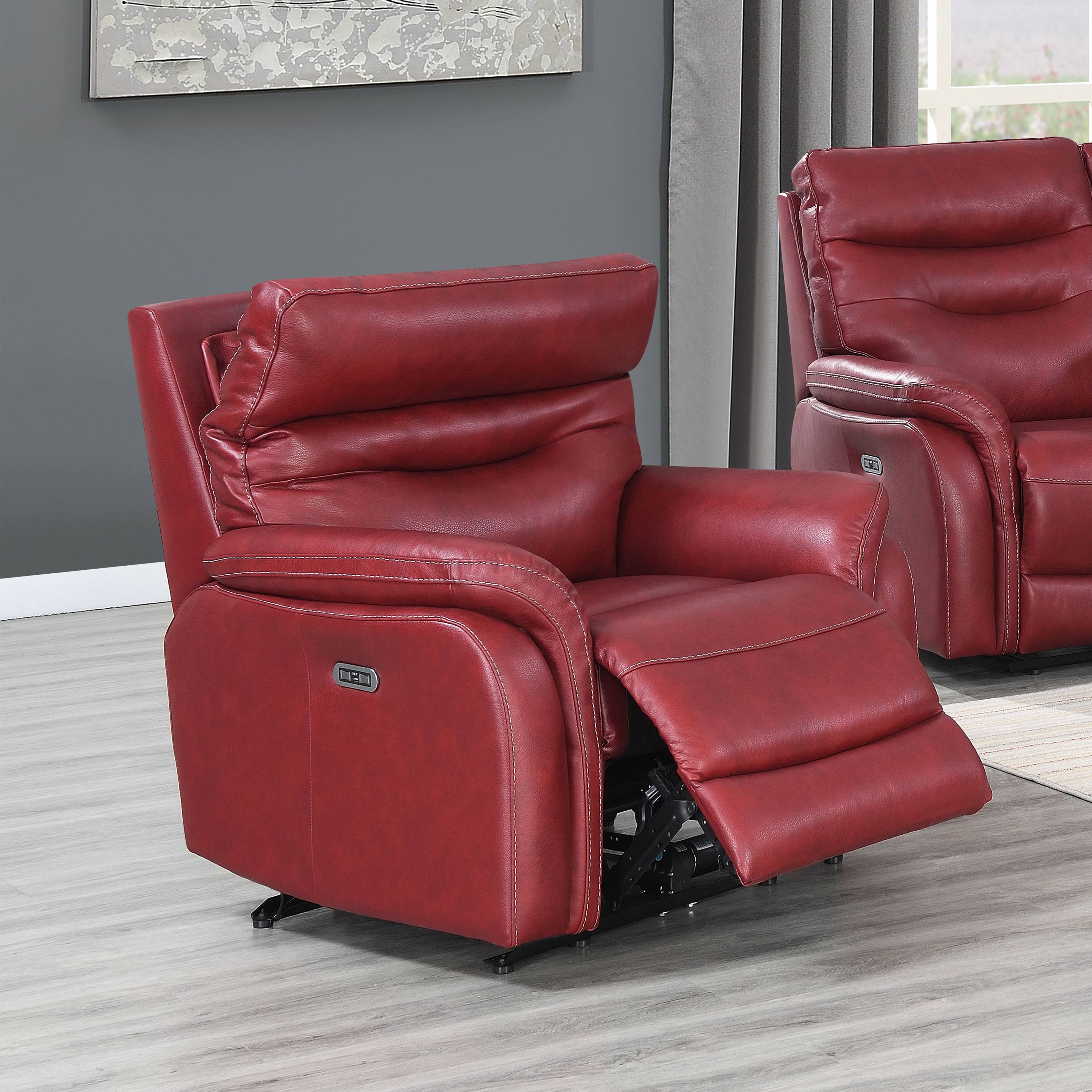 Steve Silver Fortuna Power Recliner Chair - Dark Red