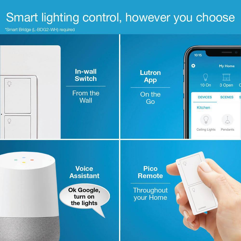Lutron Caseta Wireless Smart Lighting Switch (2 Count) Starter Kit, White