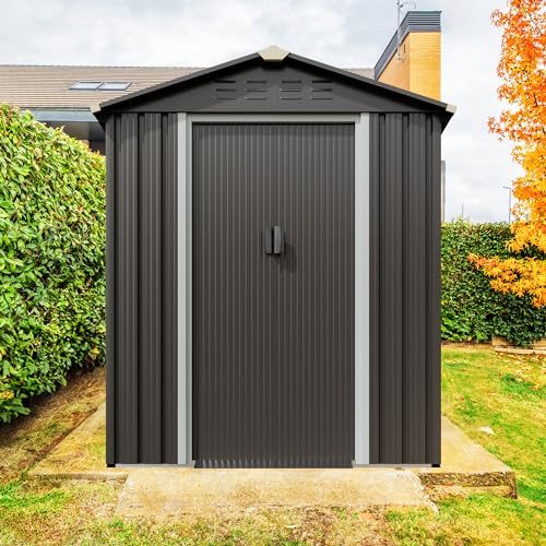 JYQAQA 5x3 FT Outdoor Garden Storage Shed, Waterproof Metal Garden Sheds with Window and Lockable Double Door