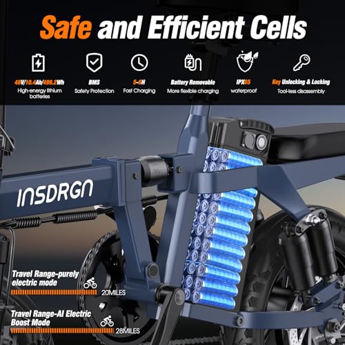 A14 Electric Bike – Premium Adult E-Bike with AI-Powered Pedal Assist, 9 Shock Absorbers, 44.99% Brake Ratio, 500W Motor, Mini Folding Electric Bike