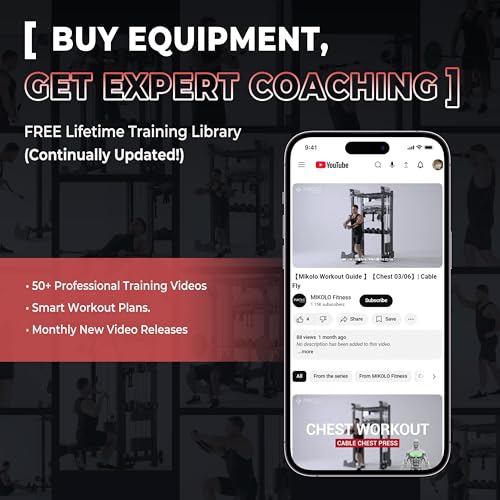 Mikolo Folding Squat Rack, Wall Mounted Power Rack with Cable Crossover Machine & LAT Pull Down, Functional Trainer with 5 Adjustable Function Modes