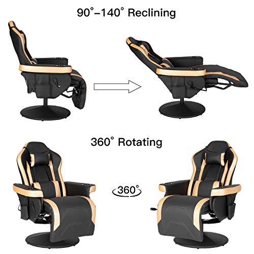 Modern-Depo Gaming Recliner Chair with Speakers, Massage, High Back, Cupholder, Headrest, Lumbar Support