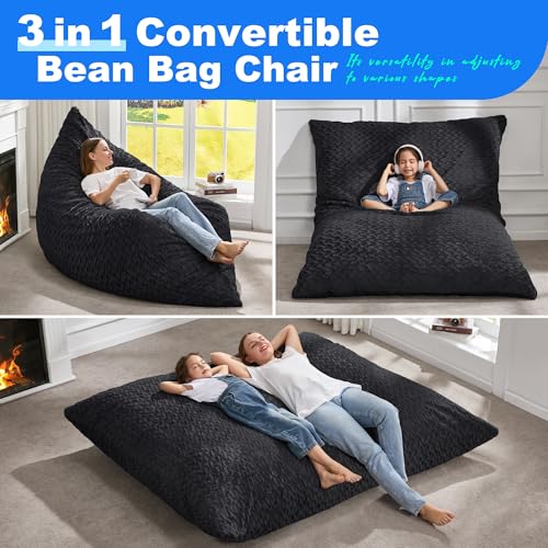 Hobestluk 3 in 1 Bean Bag Chair Giant Bean Bag Chairs Convertible Bean Bag Floor Cushion with Machine Washable Cover