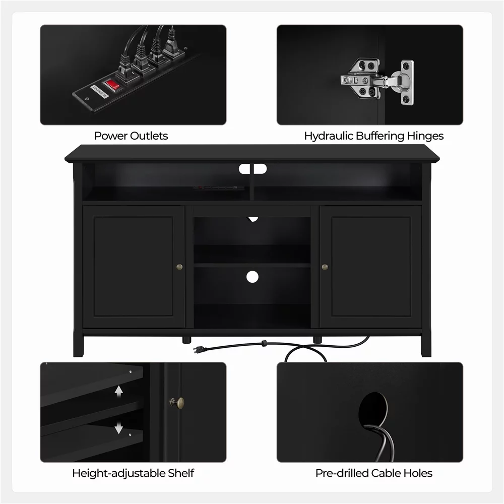 Easyfashion 58in Width Modern TV Stand TV Console with Power Outlet for TVs up to 65in, Black