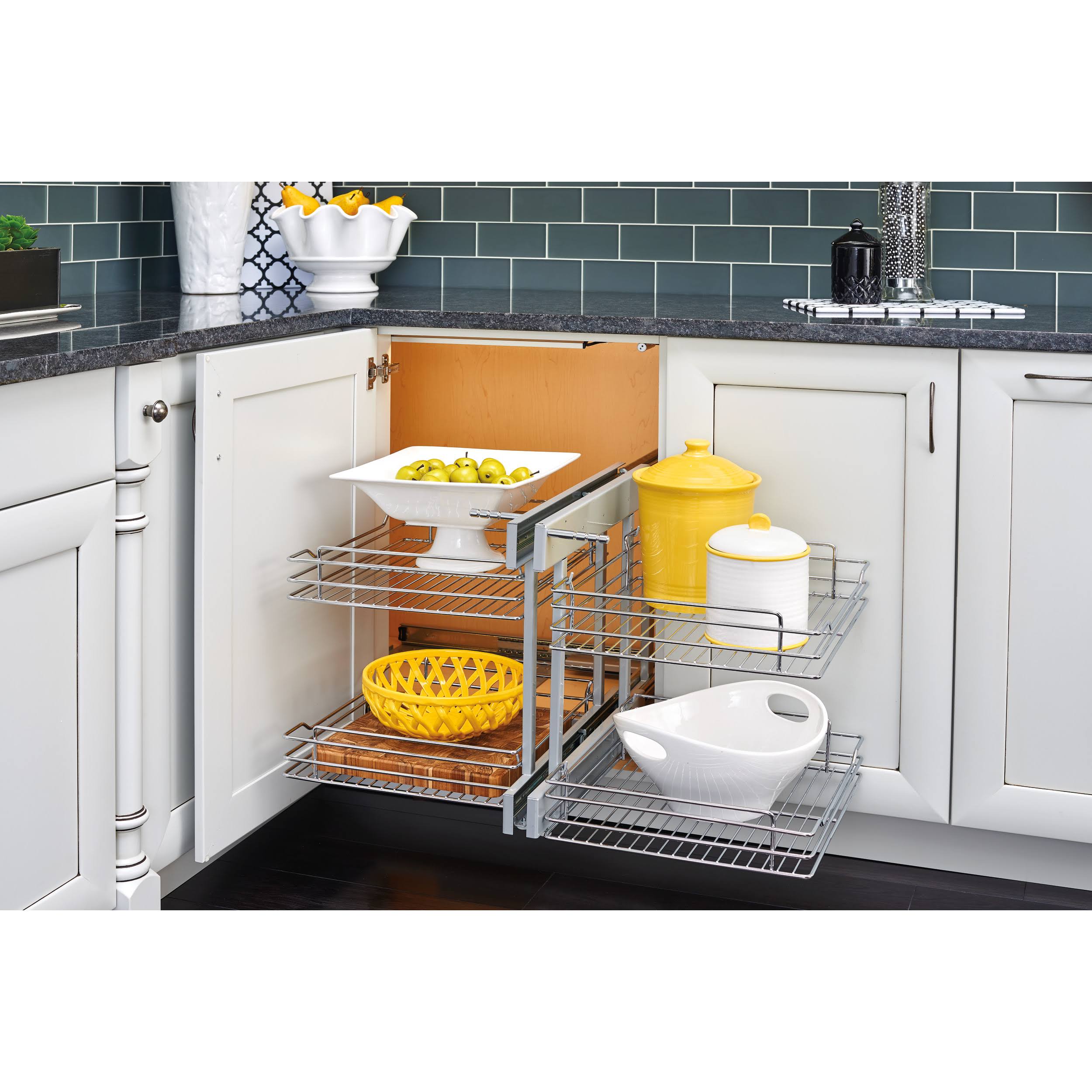 Rev-A-Shelf Corner Cabinet Pull-Out Chrome 2-Tier Basket Organizer