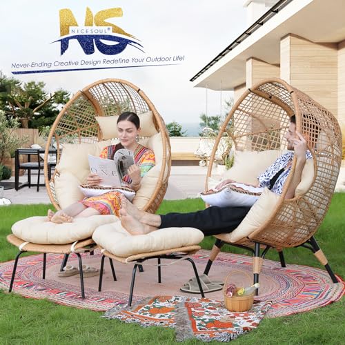 NICESOUL Egg Chair Indoor Outdoor, Large Egg Lounge Chair w/Ottoman, Oversized Comfy Cushioned Brid Cage Seat 440lbs