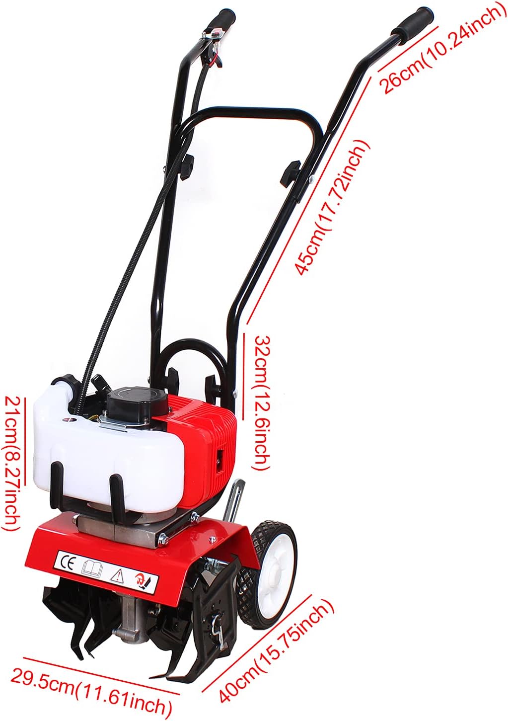 Gas Mini Tiller Cultivator, 52cc 2-Stroke Garden Cultivator, Tillers and Cultivators Gas Powered, Gas Rototiller