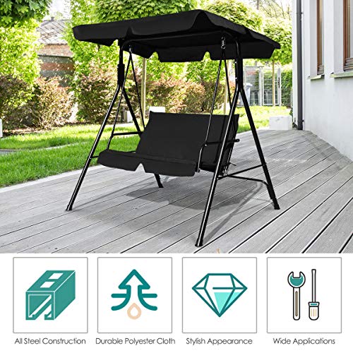 Tangkula 3 Person Porch Swing, Patio with Removable Cushion & Powder-Coated Steel Frame, Outdoor Swing with Canopy for Porch, Backyard, Garden