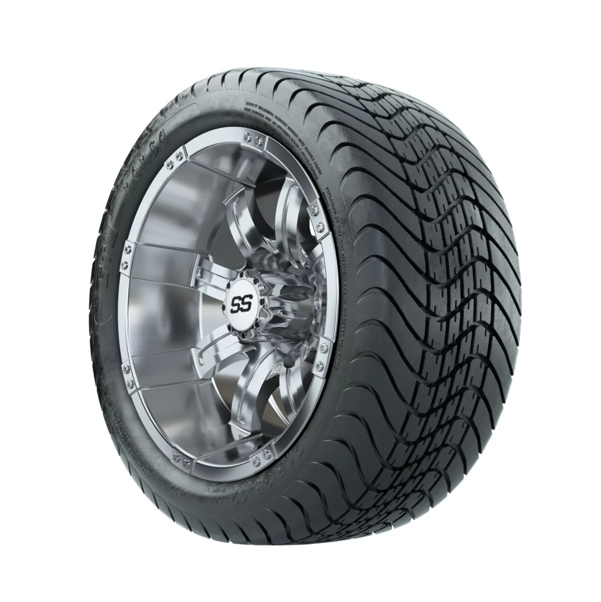 GTW Tempest 12 inch Chrome Finish Golf Cart Wheel on 215/35-12 (18") Tire |Set of 4