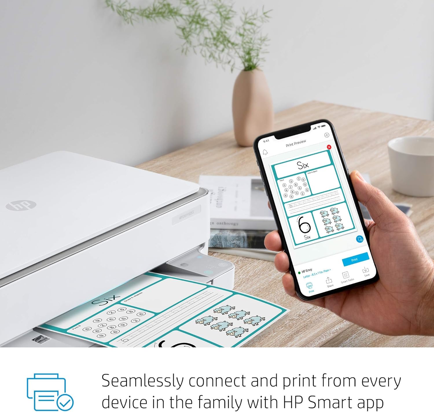 HP Envy 6055 Wireless All-in-One Printer | Mobile Print, Scan & Copy (5SE16A) (Renewed)