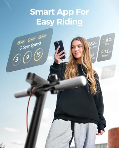 Electric Scooter A1C,Front Suspension Kick Scooter,8.5 Solid Tires,300W Motor,Smart APP Control,15.5MPH, Escooter for Teens Adults UL2272