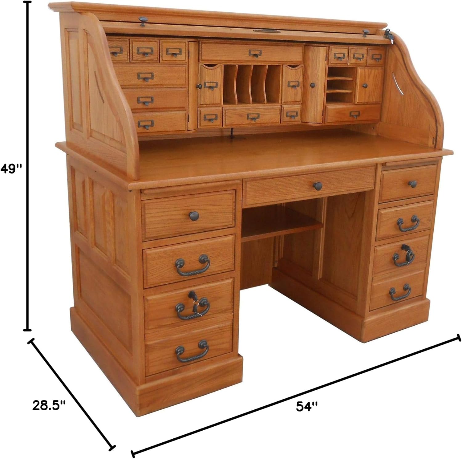 Roll Top Desk Solid Oak Wood 54 inch Deluxe Executive Desk Harvest Stain Home Office Secretary Organizer Roll Hutch Top Easy Assembly Quality Crafted