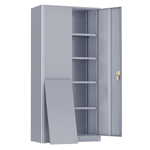 Greenvelly Metal Storage Cabinet, 72" Black Locking Metal Garage Storage Cabinet with Doors and 4 Adjustable Shelves