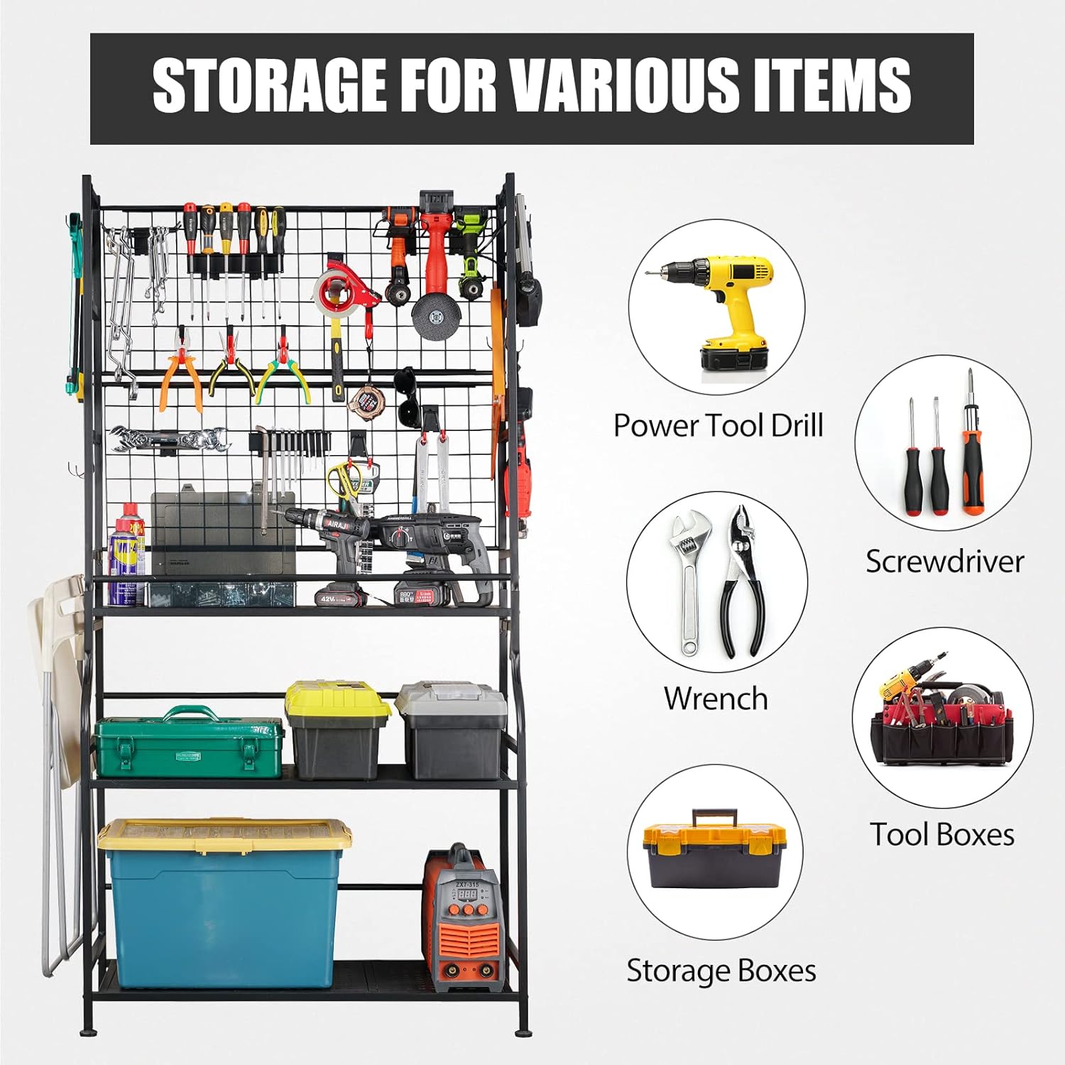 Mythinglogic Tool Storage Organizer,Heavy Duty Tool Holder for Power Tool, Drill, Screwdriver, Wrench, Storage Shelf for Toolbox