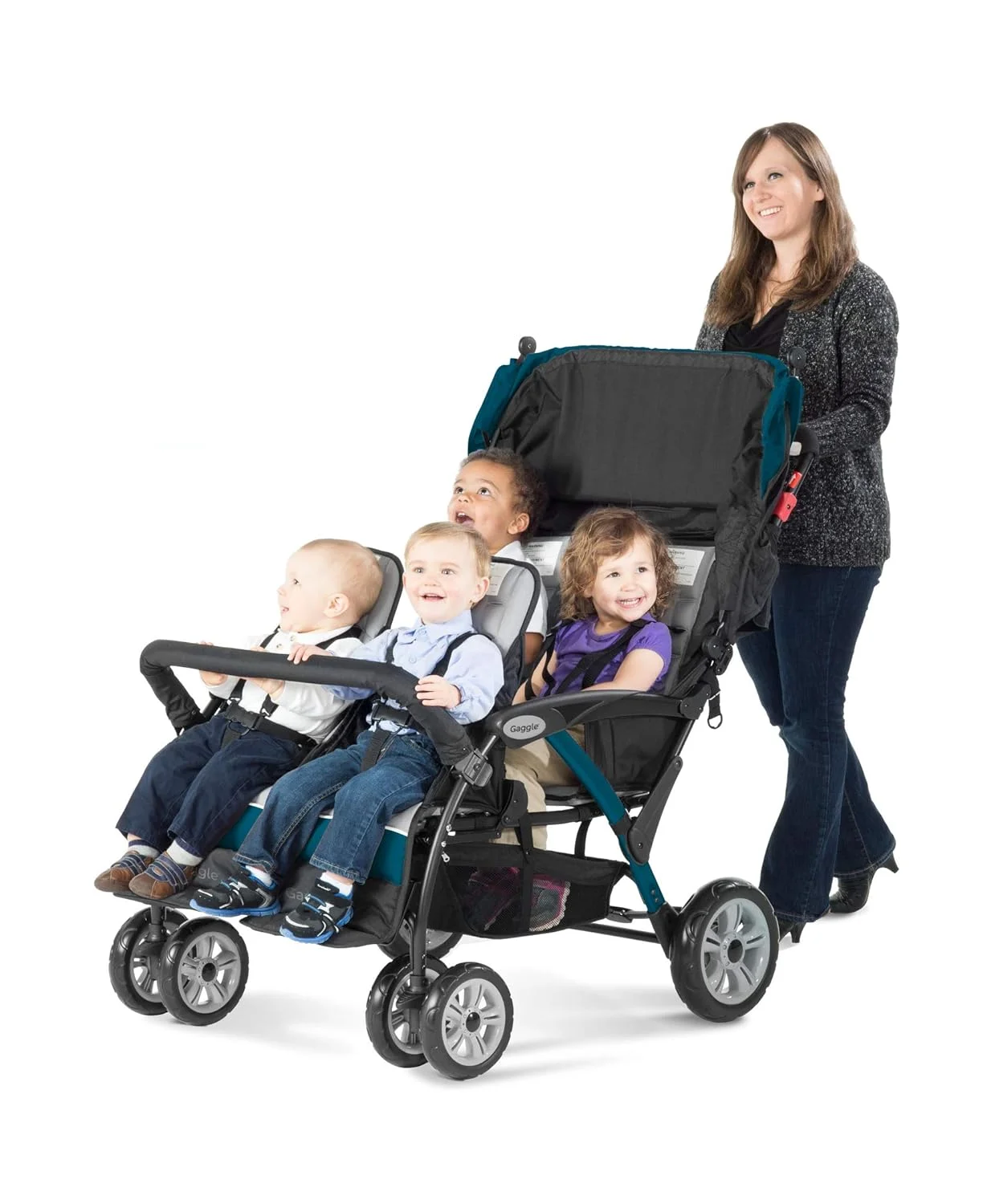 Gaggle by Foundations Compass 4 Seat Quad Stroller with UV Protecting Stroller Canopy, 5 Point Harness for Added Safety, Foot Brake