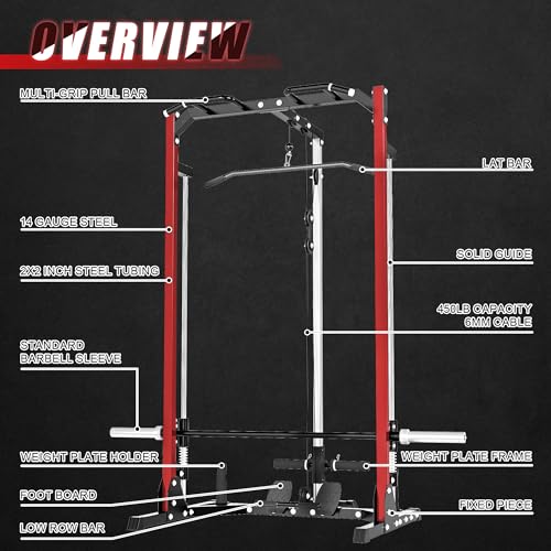 Compact Smith Machine Home Gym - 800lb Barbell Sleeve, Space-Saving Power Cage with LAT Pulldown, Power Rack 5-in-1
