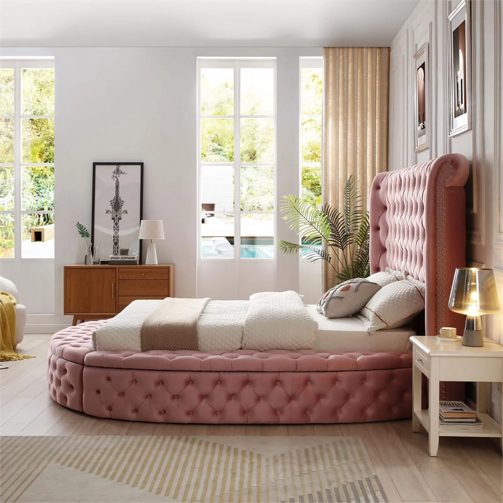 Better Home Products Elizabeth 107 x 101" Velvet Upholstered King Bed in Pink