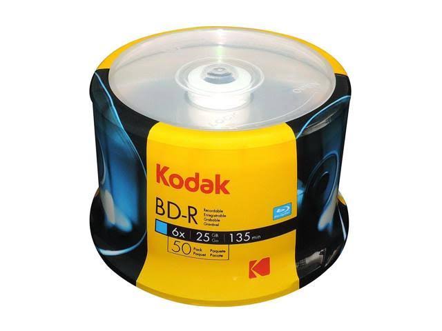 100-Pack Kodak Logo Top 6X BD-R BLU-RAY Blank Disc Media 25GB Cake Box