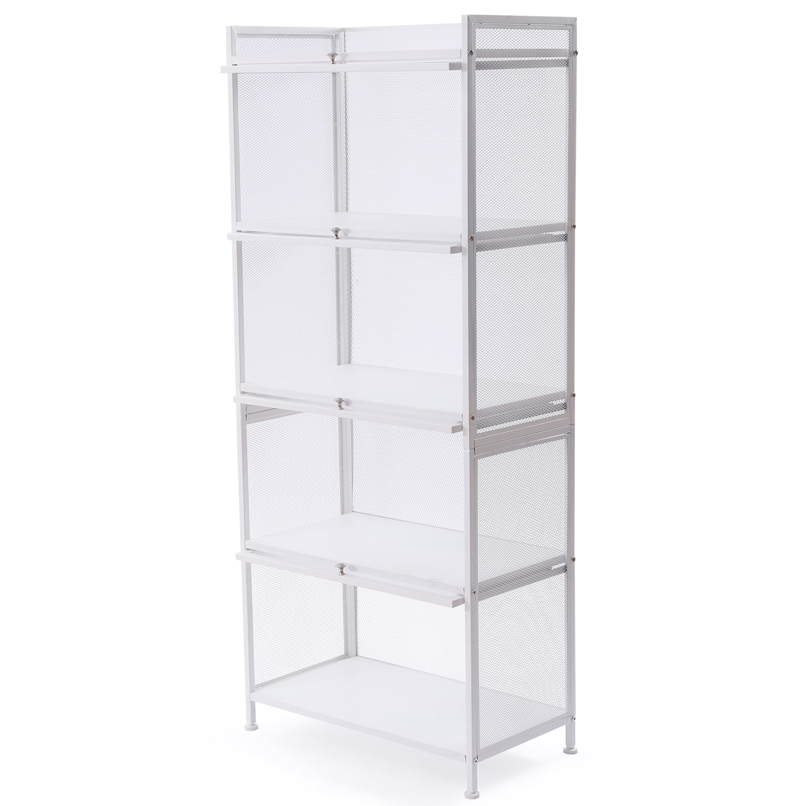 Loyalheartdy 5-Tier White Storage Cabinet w/4 Flip Doors Utility Kitchen Buffet Pantry Sideboard Rack Book Clothes Organizer Stand